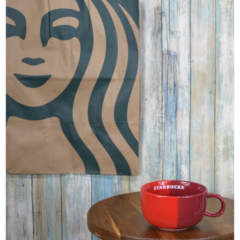 Starbucks Valentines LARGE Split 2 Tone Red Cappucino Mug Grande 16oz